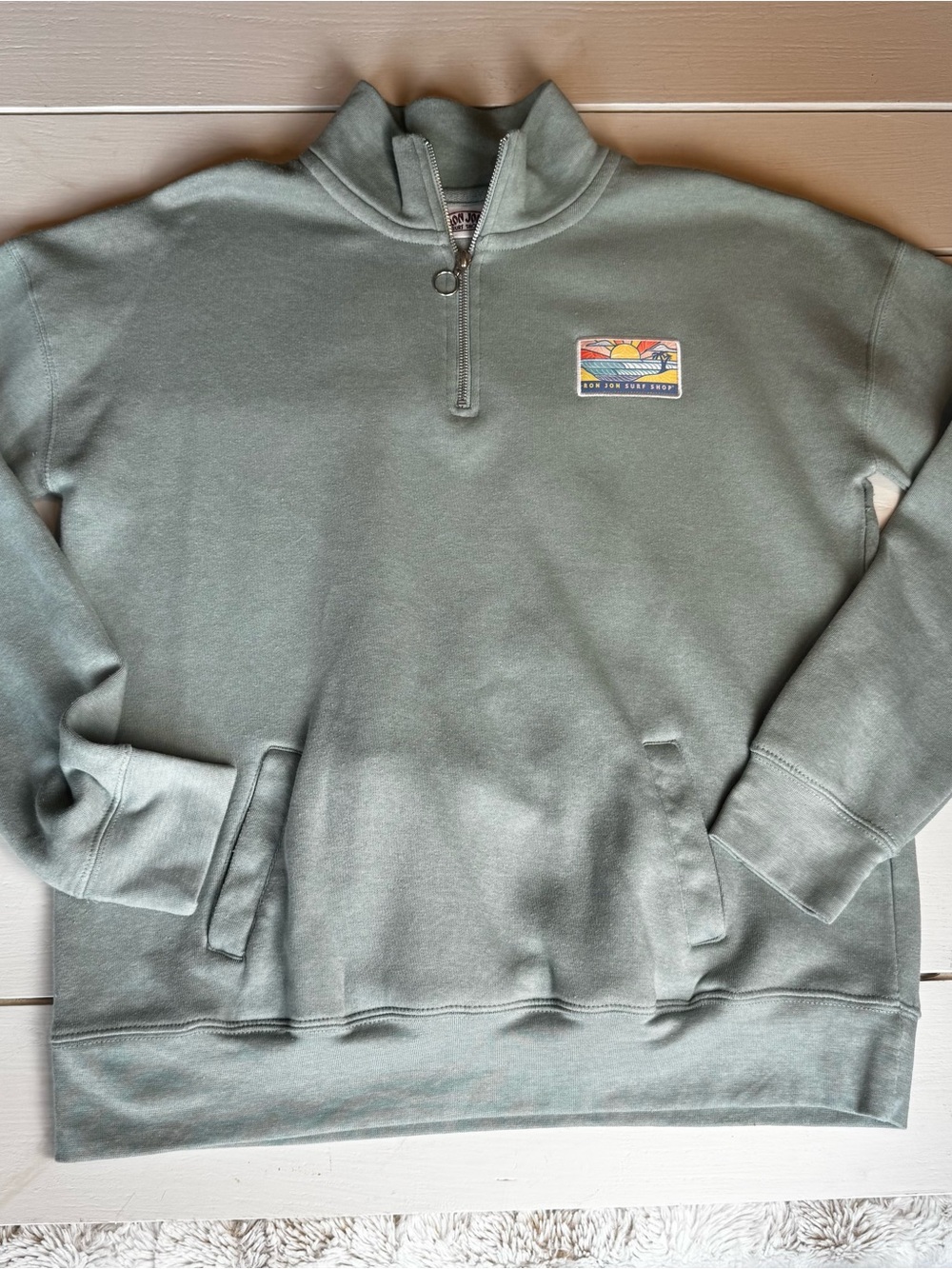 Ron Jon Surf Shop Women’s Sage Green Quarter-Zip Pullover Sweatshirt XL